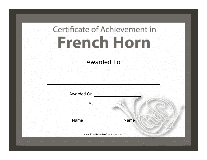 &quot;French Horn Certificate of Achievement Template&quot; Download Pdf