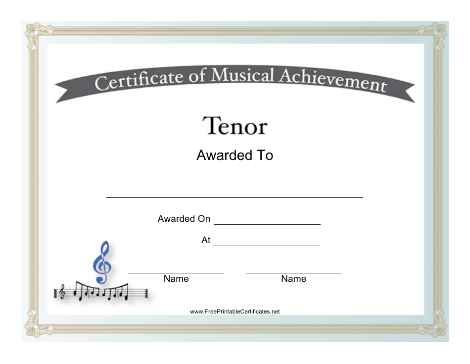 Tenor Certificate of Achievement Template, Page 1