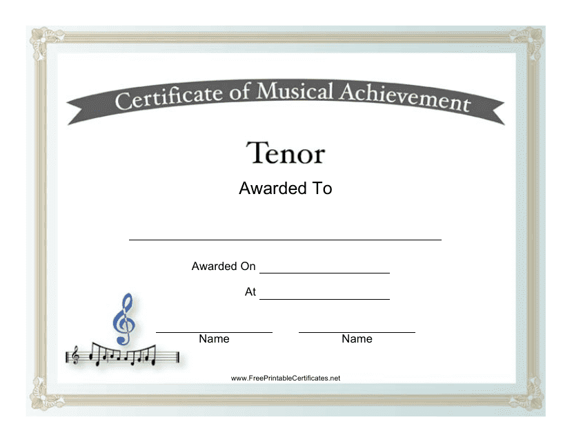 Tenor Certificate of Achievement Template Download Pdf