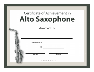 Document preview: Alto Saxophone Certificate of Achievement Template