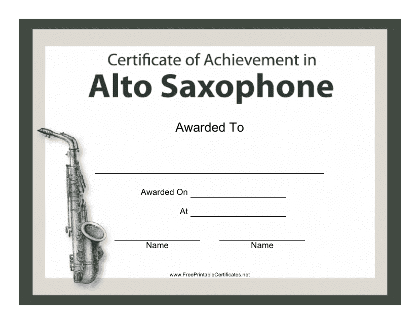 Alto Saxophone Certificate of Achievement Template Download Pdf