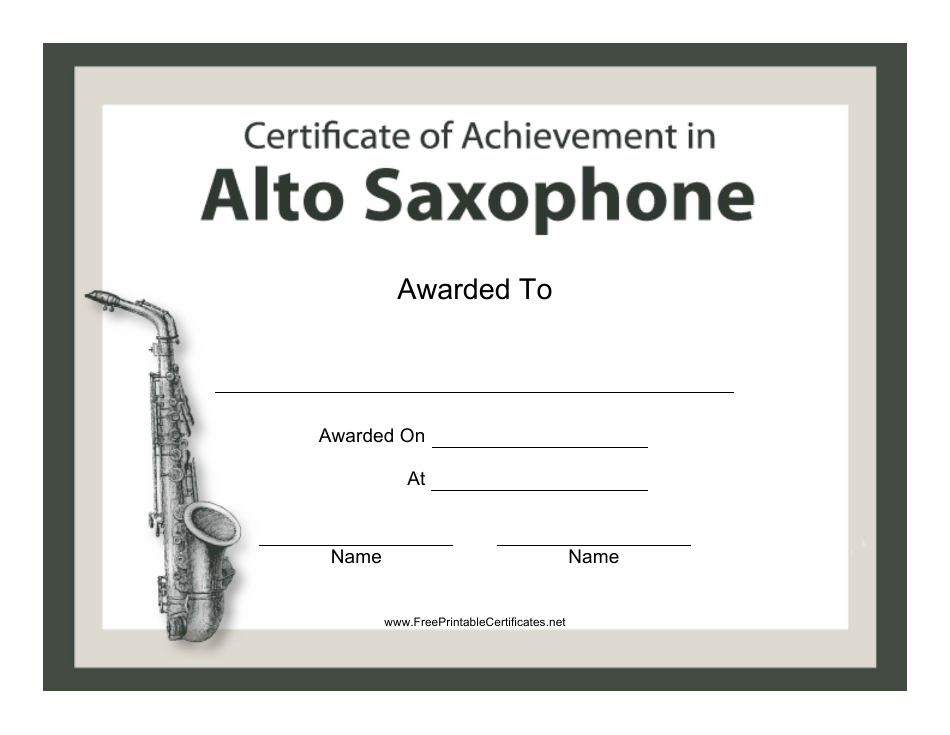 Alto Saxophone Certificate of Achievement Template, Page 1