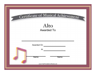Document preview: Alto Certificate of Musical Achievement Template