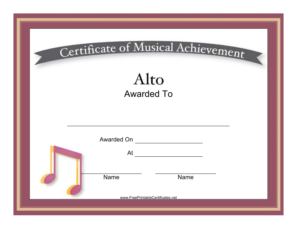 Alto Certificate of Musical Achievement Template - A Modern and Stylish Design to Celebrate Musical Excellence.