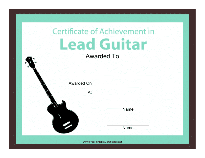 &quot;Lead Guitar Certificate of Achievement Template&quot; Download Pdf