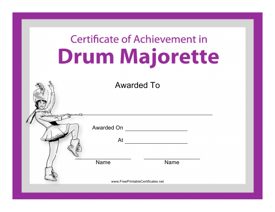 Drum Mojorette Certificate of Achievement Template, Page 1