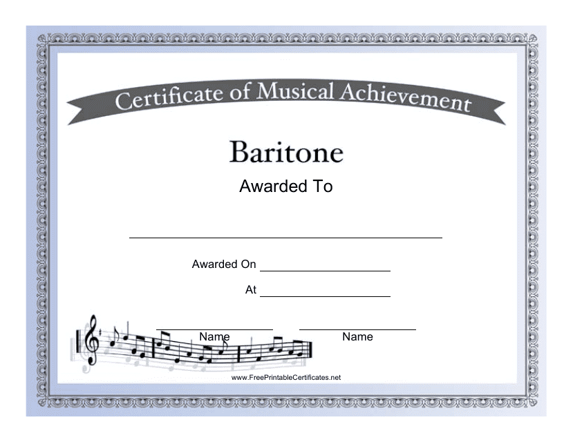 Baritone Certificate of Achievement Template Download Pdf