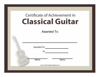 Document preview: Classical Guitar Certificate of Achievement Template