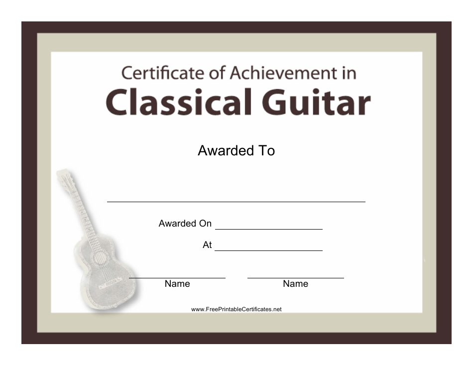 Classical Guitar Certificate of Achievement Template Preview