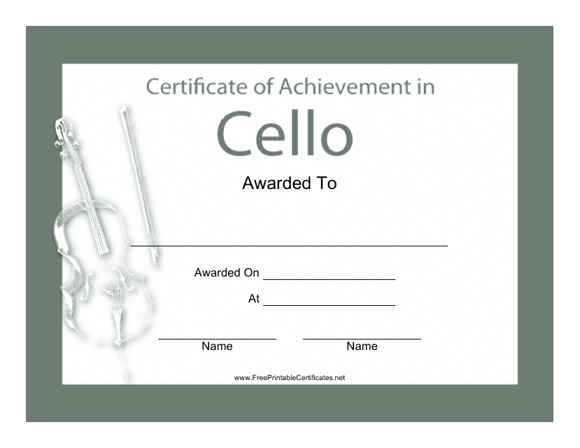 Cello Certificate of Achievement Template - Dark Brown Border with Musical Note Design