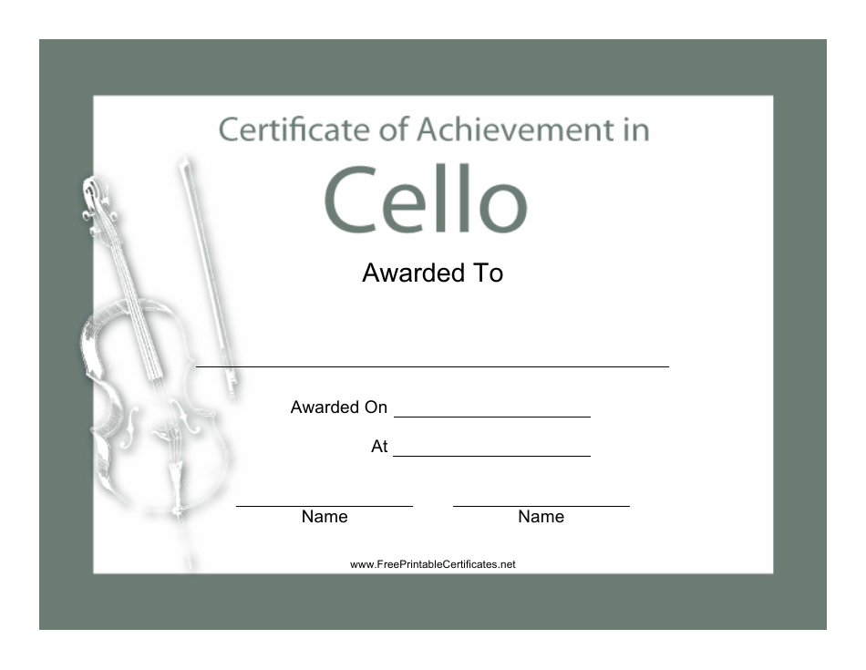 Cello Certificate of Achievement Template - Dark Brown Border with Musical Note Design