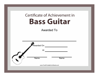 Document preview: Bass Guitar Certificate of Achievement Template