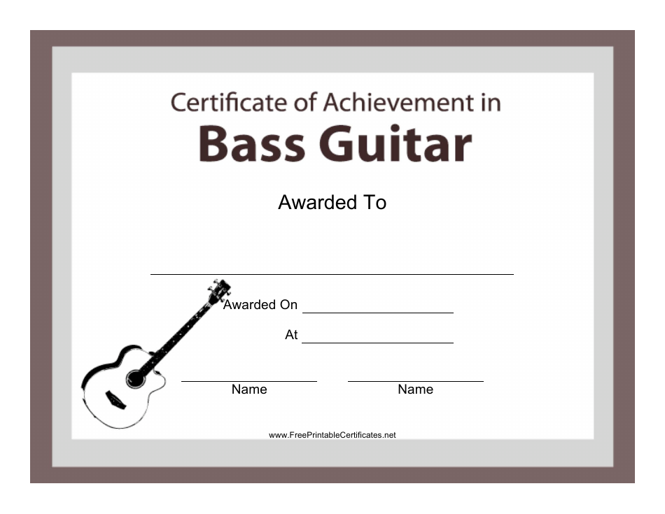 Bass Guitar Certificate of Achievement Template Preview