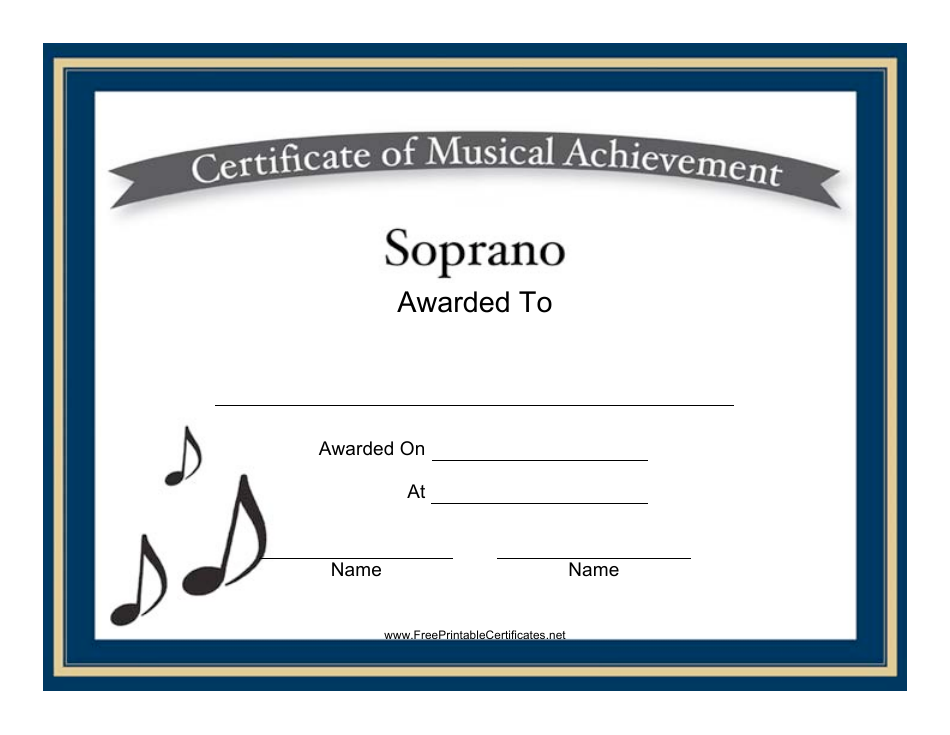 Soprano Certificate of Musical Achievement Template - customizable design for singers