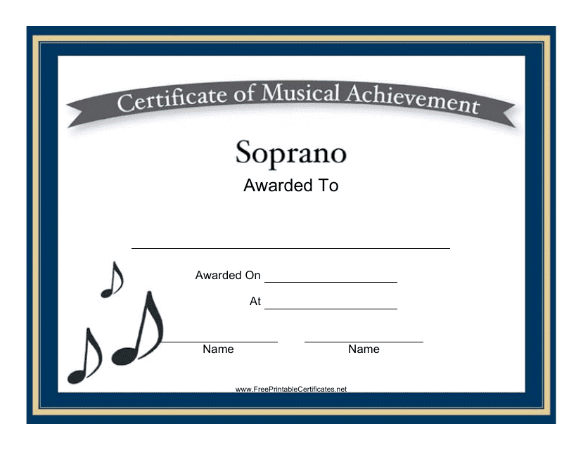 &quot;Soprano Certificate of Musical Achievement Template&quot; Download Pdf