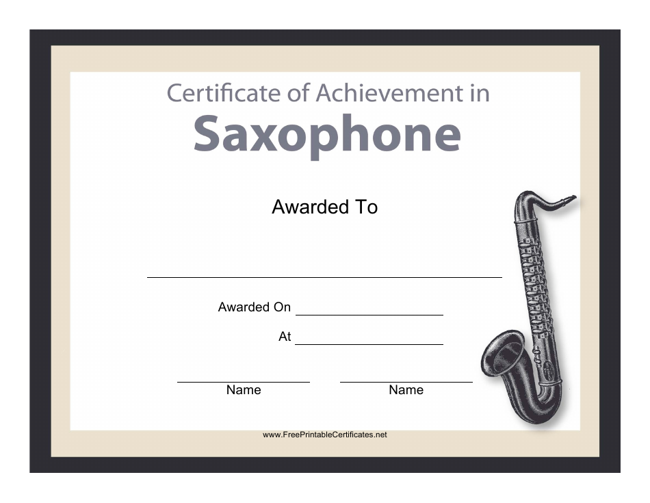 Saxophone Certificate of Achievement Template, Page 1