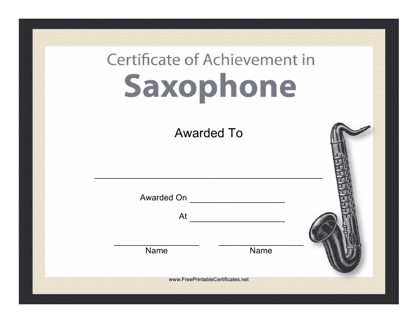 Saxophone Certificate of Achievement Template Download Pdf