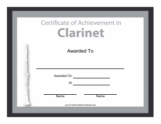Document preview: Clarinet Certificate of Achievement Template