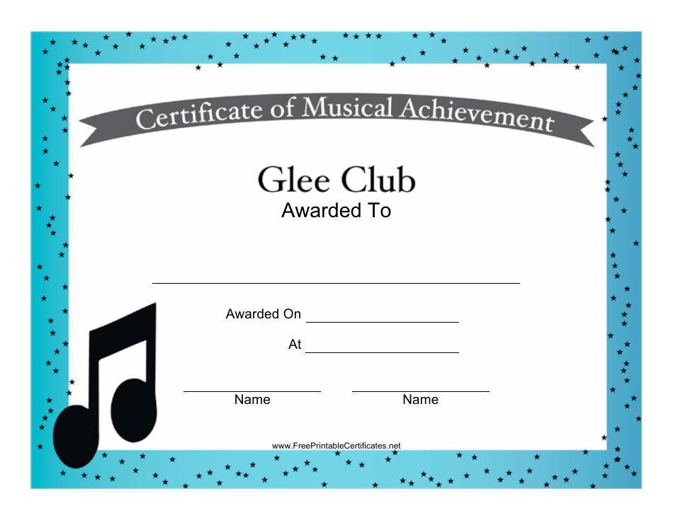 Glee Club Musical Achievement Certificate Template Preview
