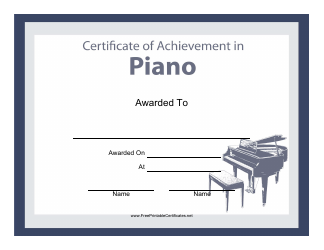 Document preview: Piano Certificate of Achievement Template