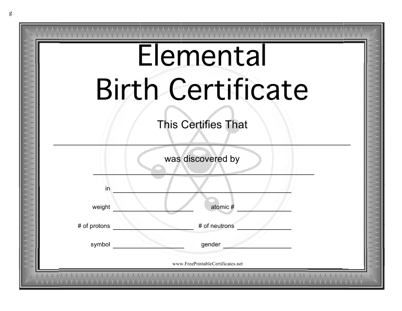 Elemental Birth Certificate Template Download Pdf