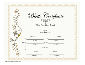 Document preview: Birth Certificate Template With Golden Ornament