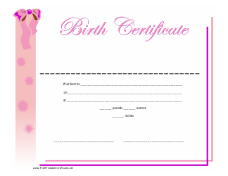 Document preview: Birth Certificate Template for Girls