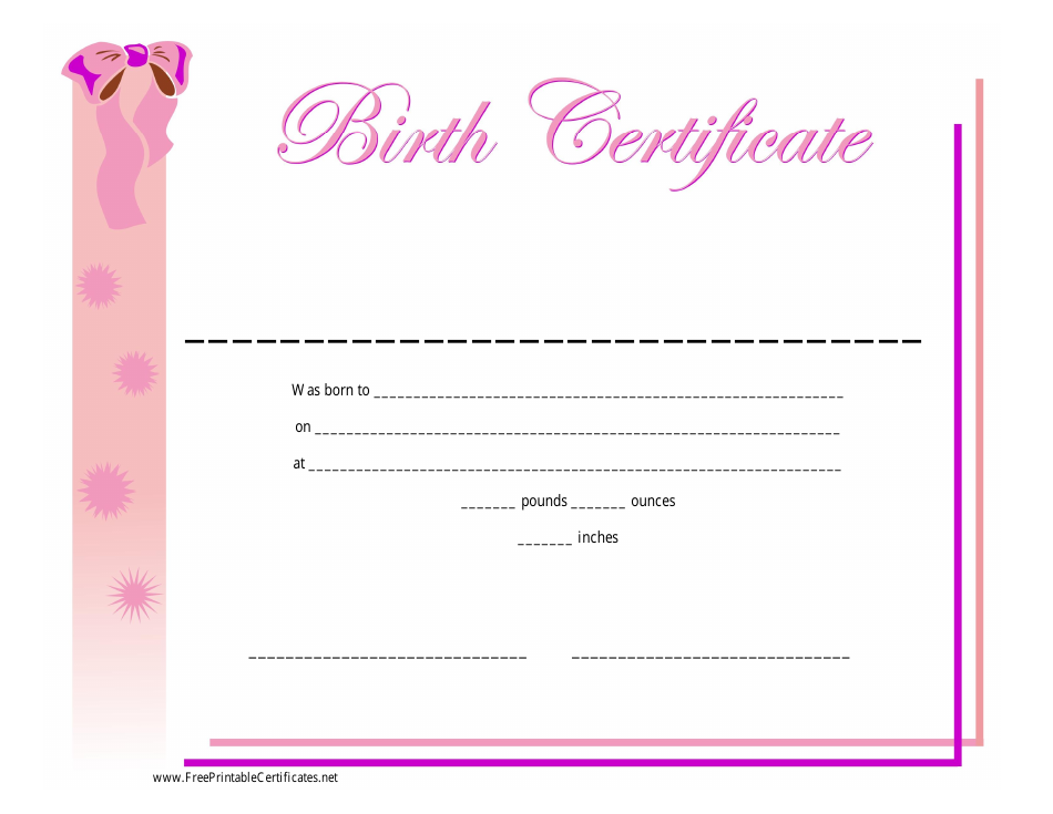 Girl Birth Certificate Template