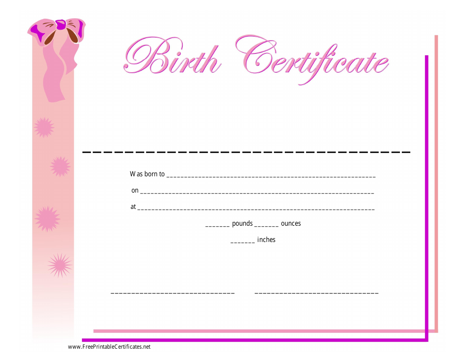 Birth Certificate Template for Girls - Customizable and Printable - TemplateRoller