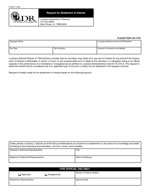 Form R-20131 Request for Abatement of Interest - Louisiana
