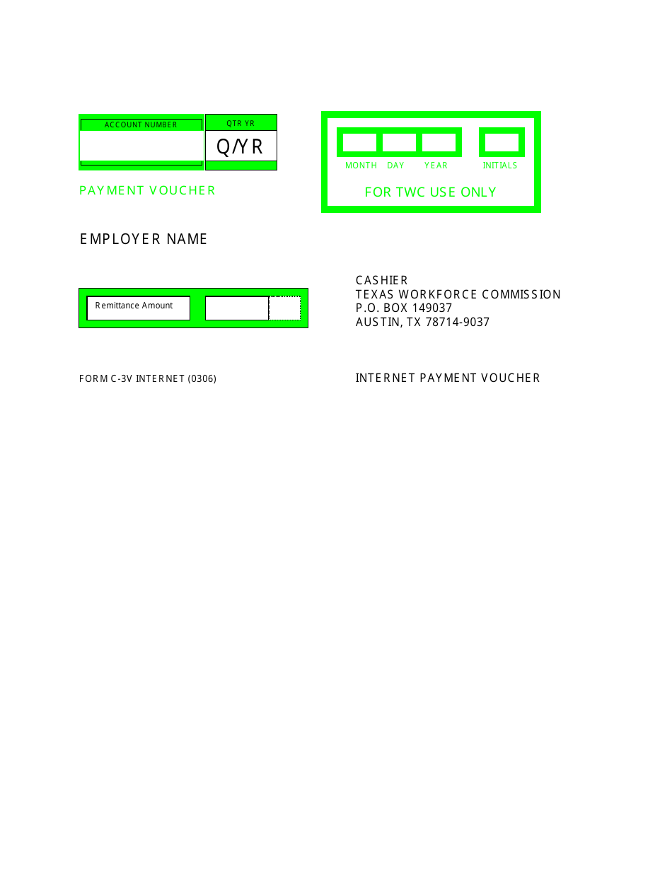 Form C-3V Payment Voucher - Texas, Page 1