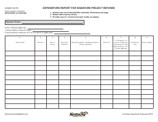 Document preview: Form 51A292 Expenditure Report for Signature Project Refunds - Kentucky