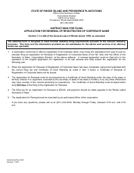 Document preview: Form 623 Application for Renewal of Registration of Corporate Name - Rhode Island