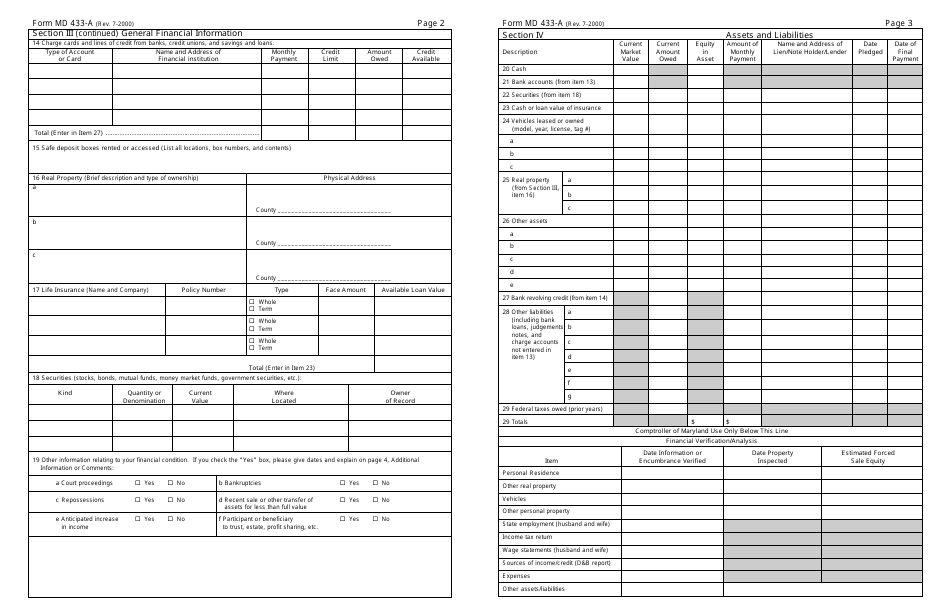 Form MD433-A Collection Information Statement for Individuals - Maryland, Page 2
