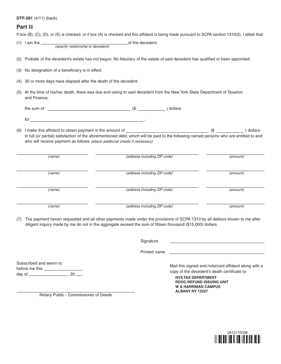 Form DTF-281 - Fill Out, Sign Online and Download Printable PDF, New ...