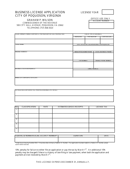Business license for an application template