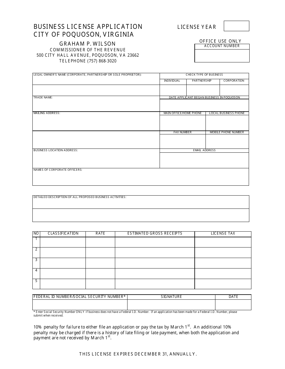 Business License Application - City of Poquoson, Virginia, Page 1