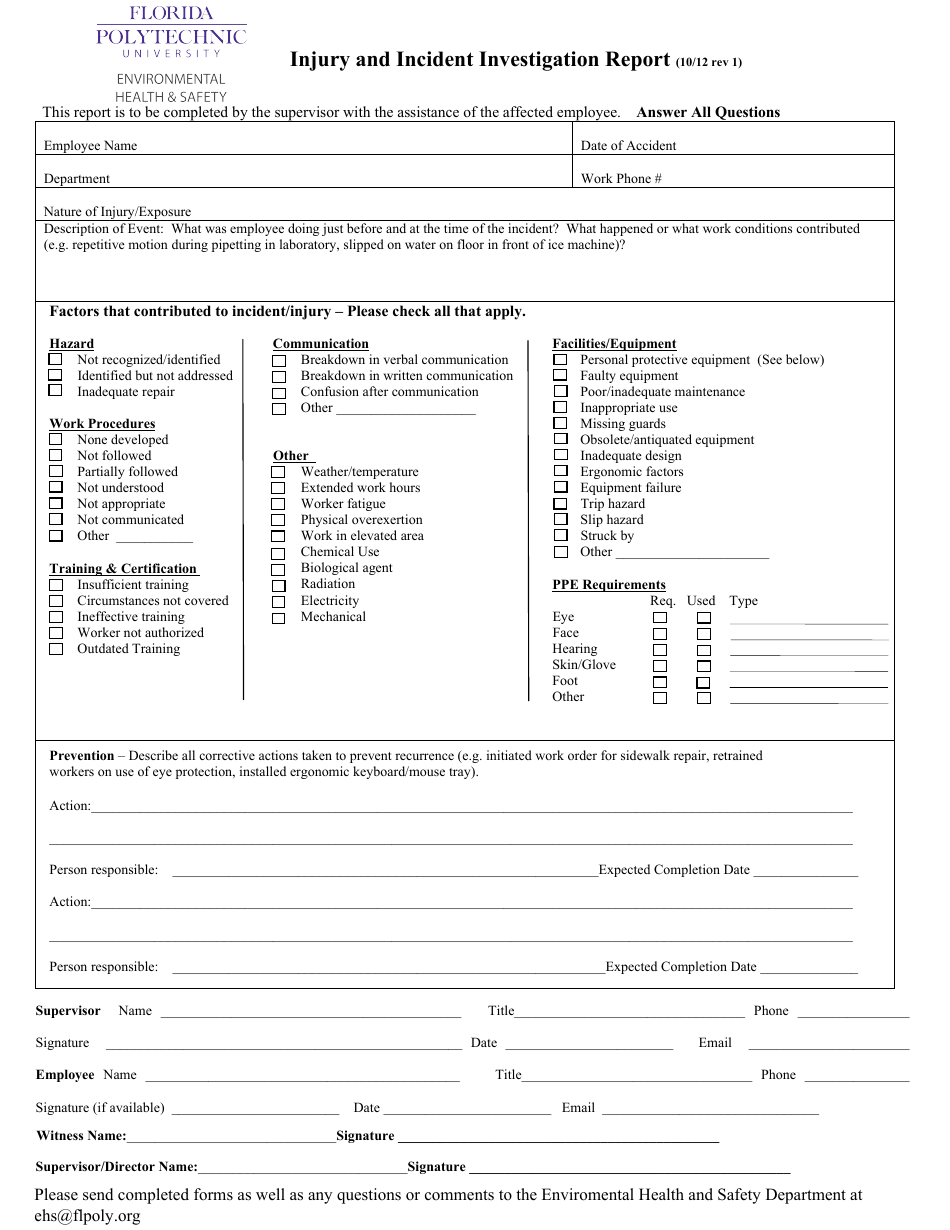 Injury and Incident Investigation Report Template - Florida Polytechnic ...