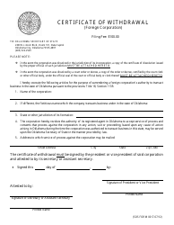 Document preview: SOS Form 0017 Certificate of Withdrawal (Foreign Corporation) - Oklahoma