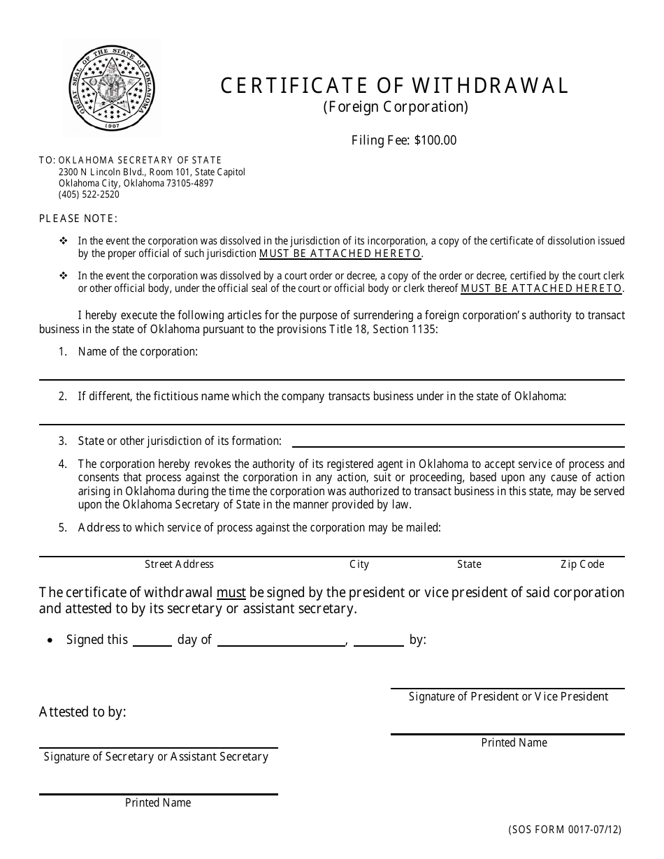 SOS Form 0017 Fill Out, Sign Online and Download Fillable PDF