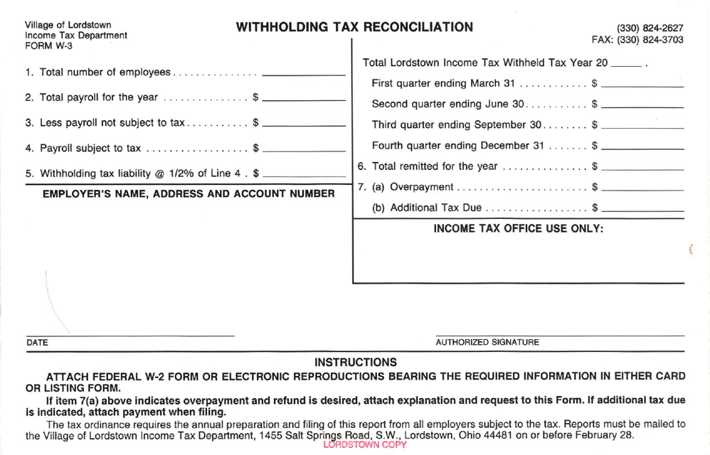 Form W3 Download Printable PDF or Fill Online Withholding Tax