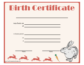 &quot;Birth Certificate Template for Rabbit&quot;