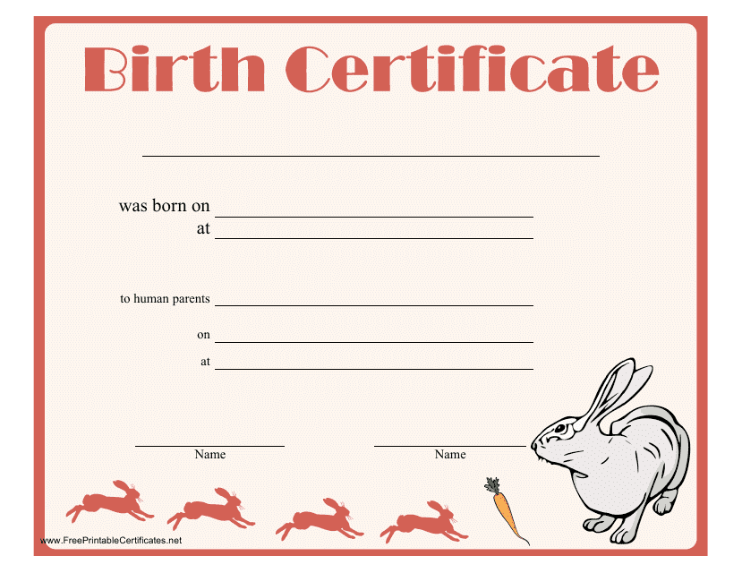 Birth Certificate Template for Rabbit