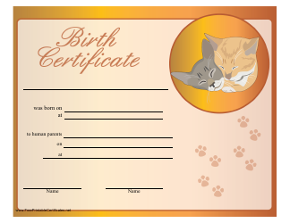 &quot;Birth Certificate Template for Kitten&quot;