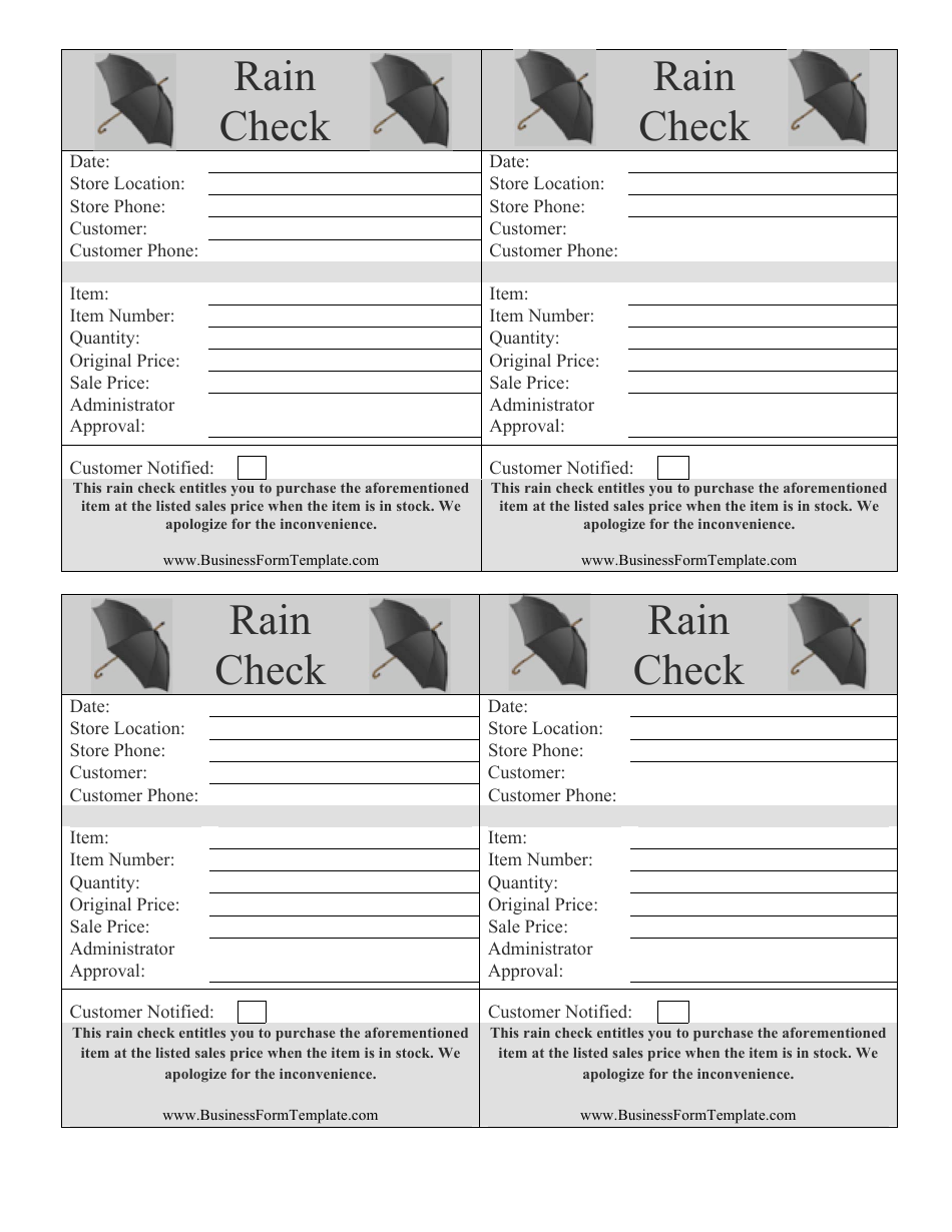 Free Printable Rain Check Template