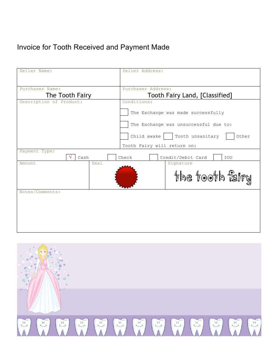 Tooth Fairy Invoice Template, Page 1
