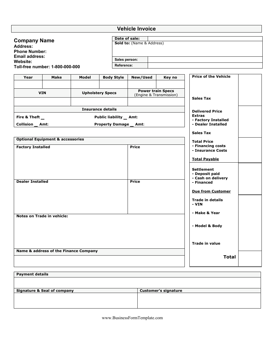 Vehicle Invoice Template, Page 1