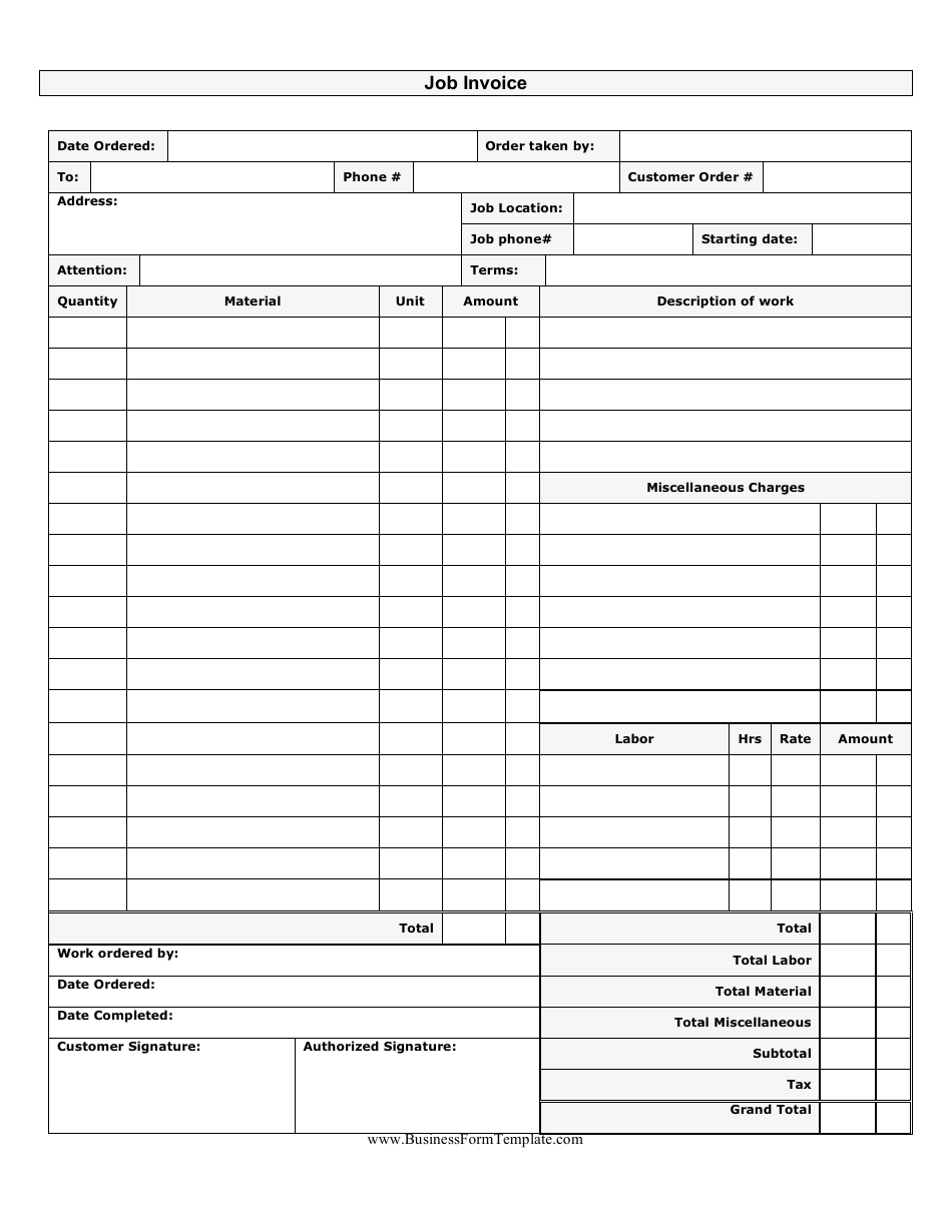 Job Invoice Template Fill Out, Sign Online and Download PDF