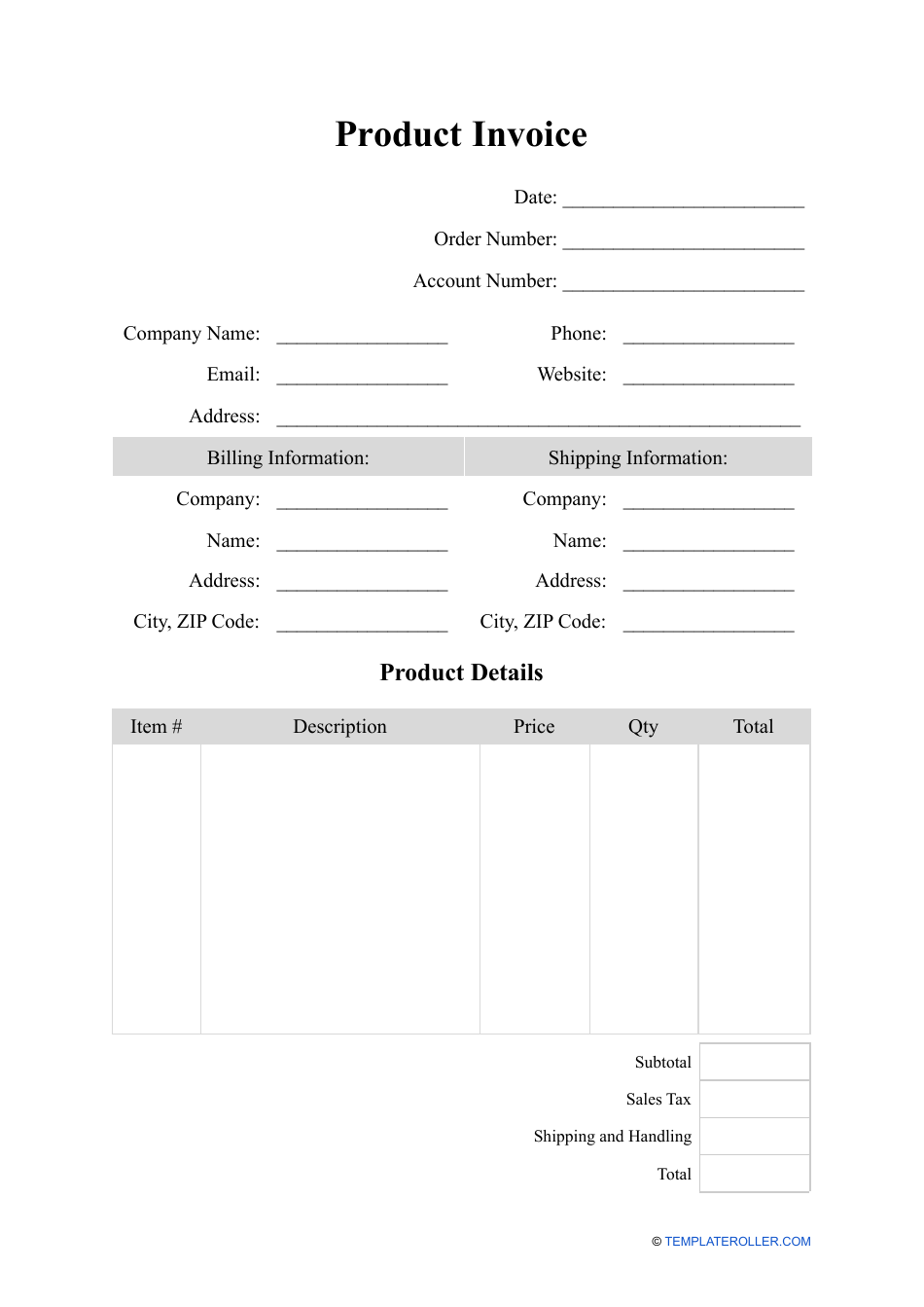 Product Invoice Template, Page 1