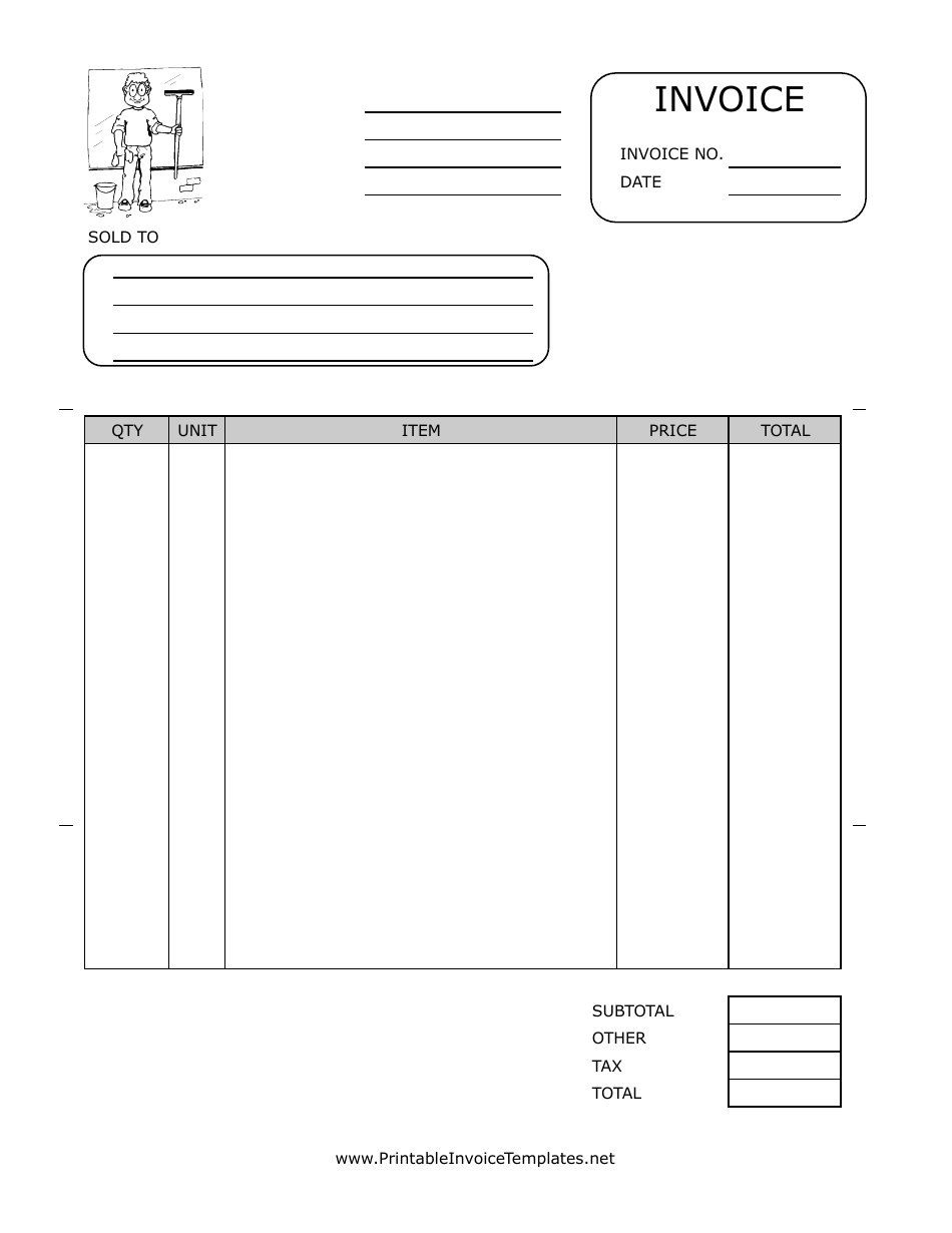 Window Washer Invoice Template - Black and White, Page 1